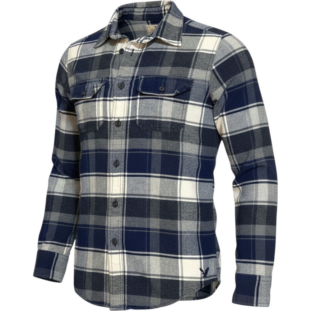 American Eagle Flannel Shirt Mens XS Blue Grey Plaid Heritage Classic Fit Cotton